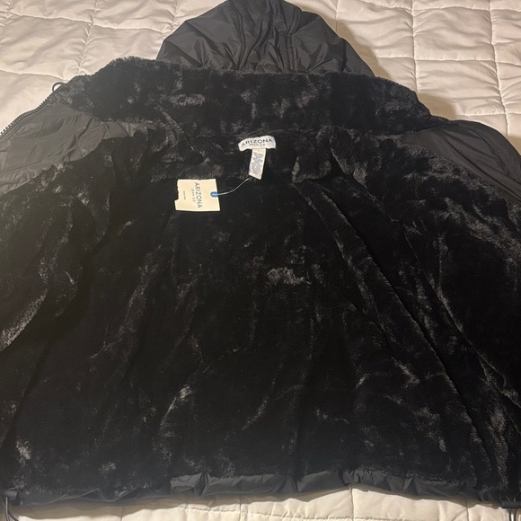 Arizona Heavyweight Black Puffer Jacket Waist Length Fur Lined Lg - Picture 8 of 14
